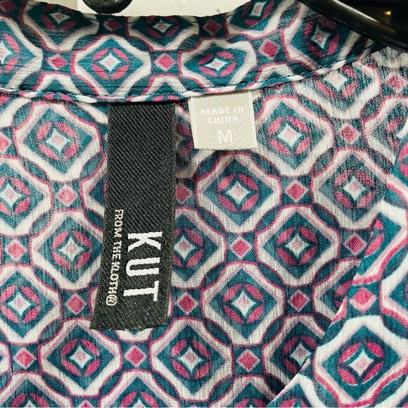 Kut from the Kloth Geometric Sheer Button Down Blouse Size M - Picture 7 of 12